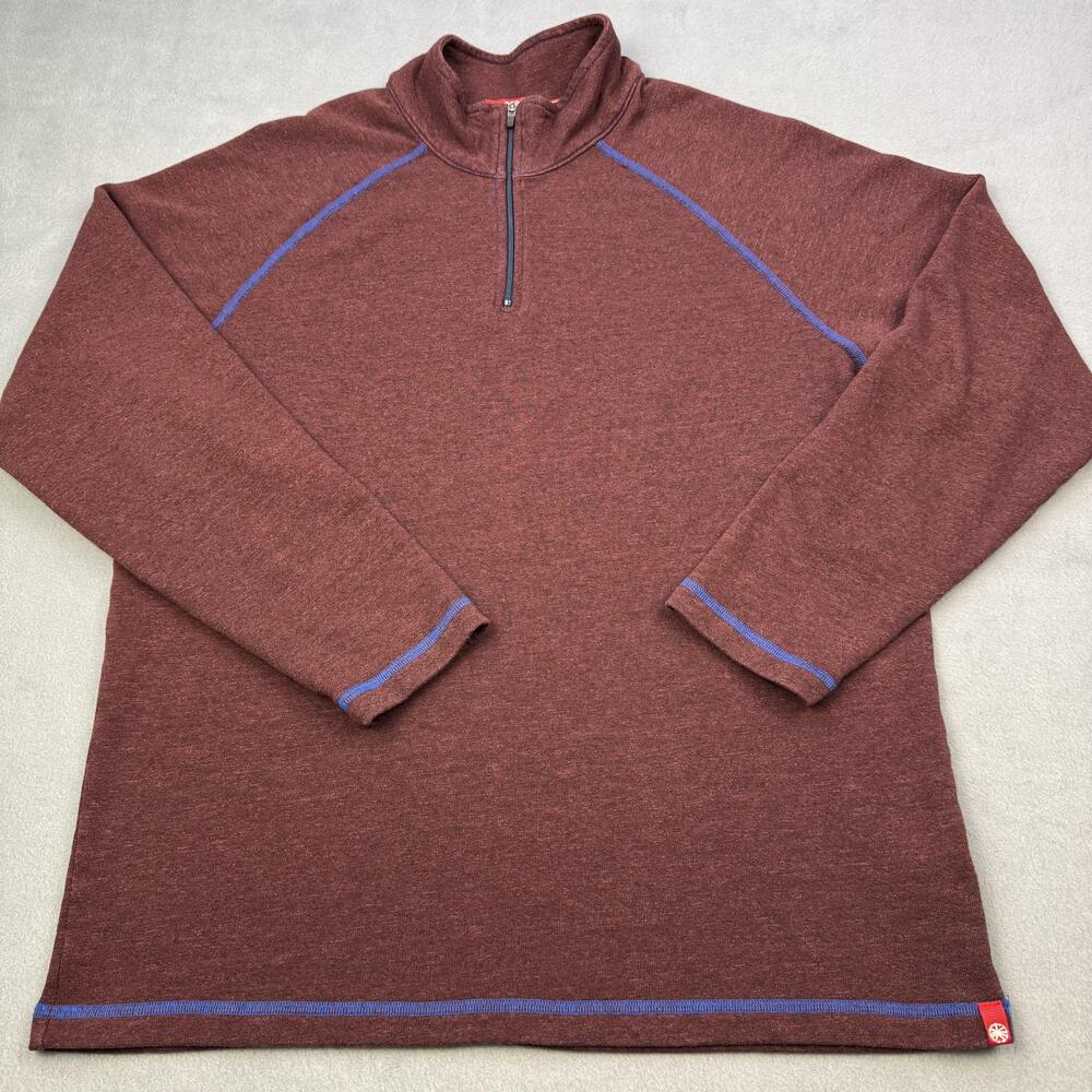 Agave Sweater Mens Medium Red 1/4 Zip Mock Neck Cotton Blend Knit Pullover USA